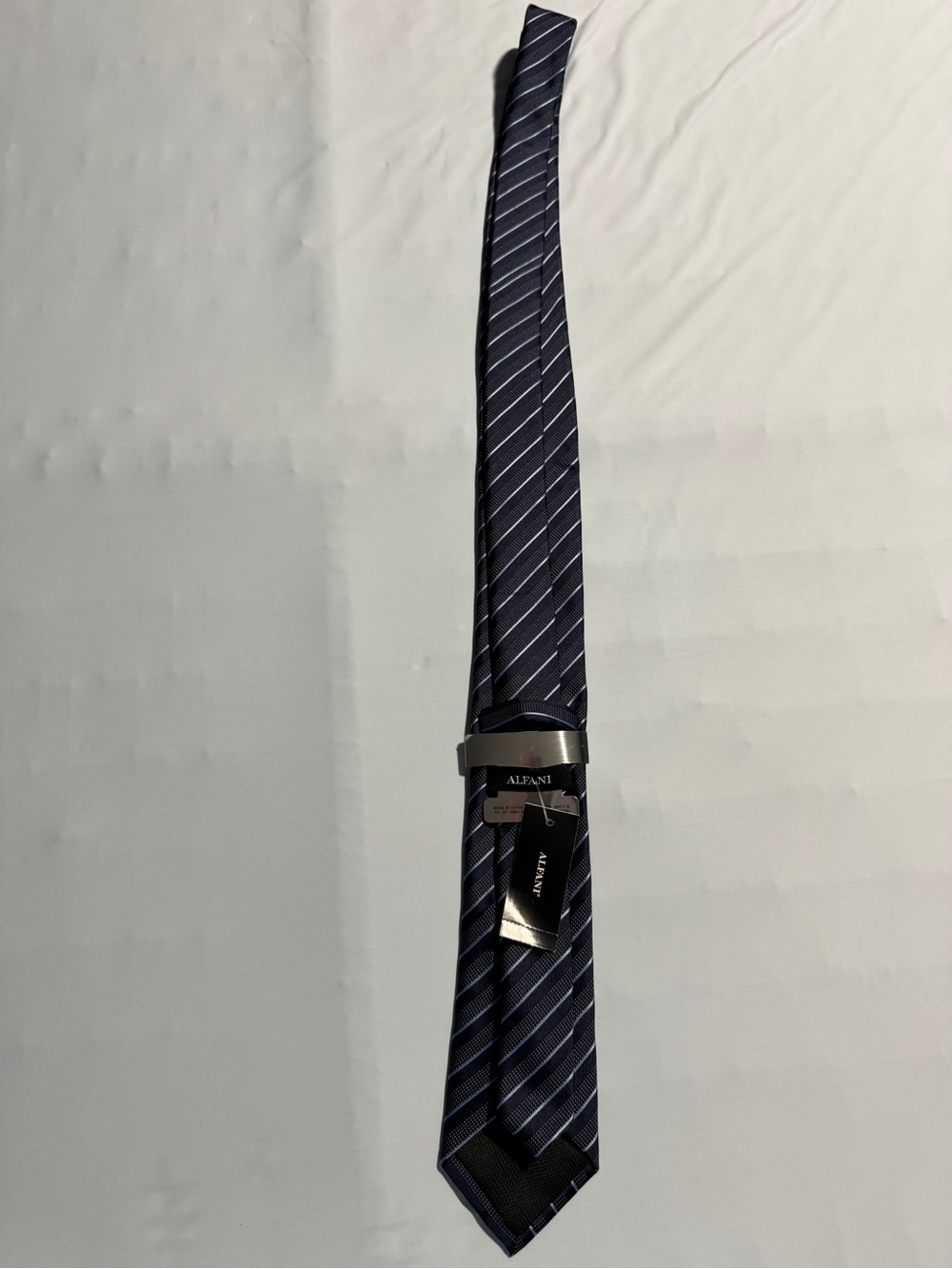 Alfani Navy Blue Vintage Striped Tie Classic Width NWT Dark and Light Blue - Picture 7 of 7